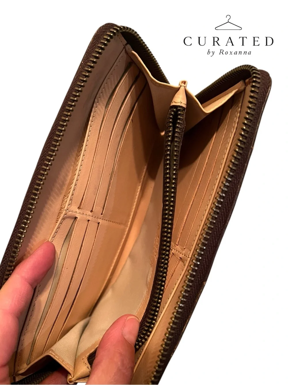 Carolina Herrera CH Cognac Embossed Leather Zip Around Continental Wallet